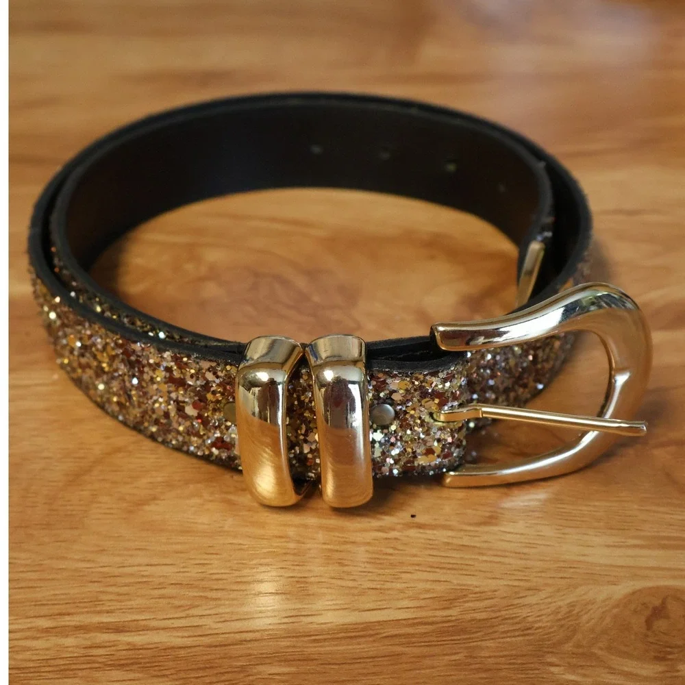 A Brod Vintage Y2K Glitter Belt Womens Size M Multicolor Sparkly Glam Made USA